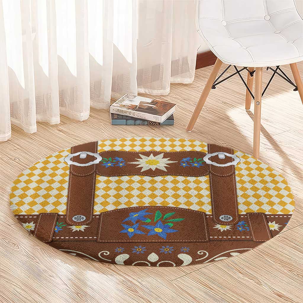 Lederhosen Oktoberfest Round Carpet Gold Edelweiss Floral Polka Dots - Wonder Print Shop