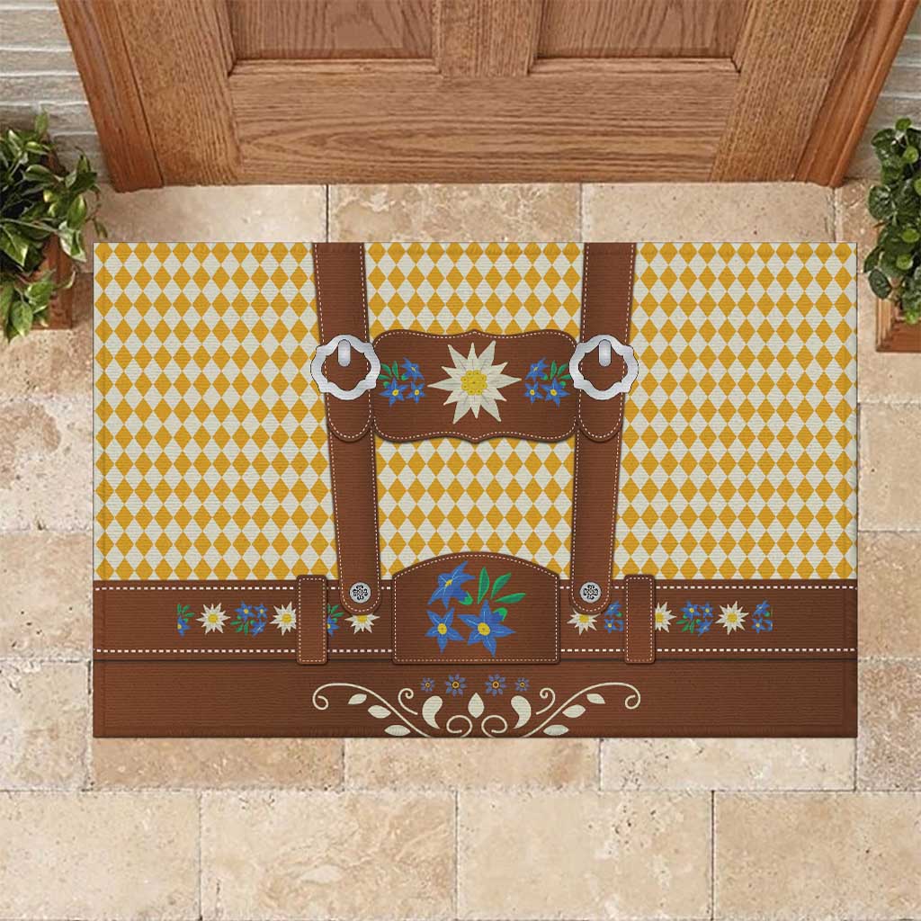 Lederhosen Oktoberfest Rubber Doormat Gold Edelweiss Floral Polka Dots - Wonder Print Shop