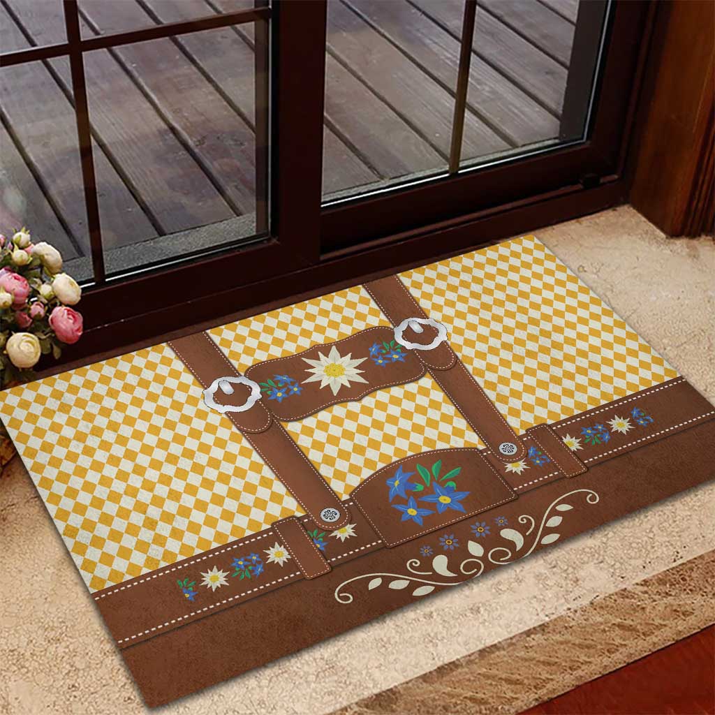 Lederhosen Oktoberfest Rubber Doormat Gold Edelweiss Floral Polka Dots - Wonder Print Shop