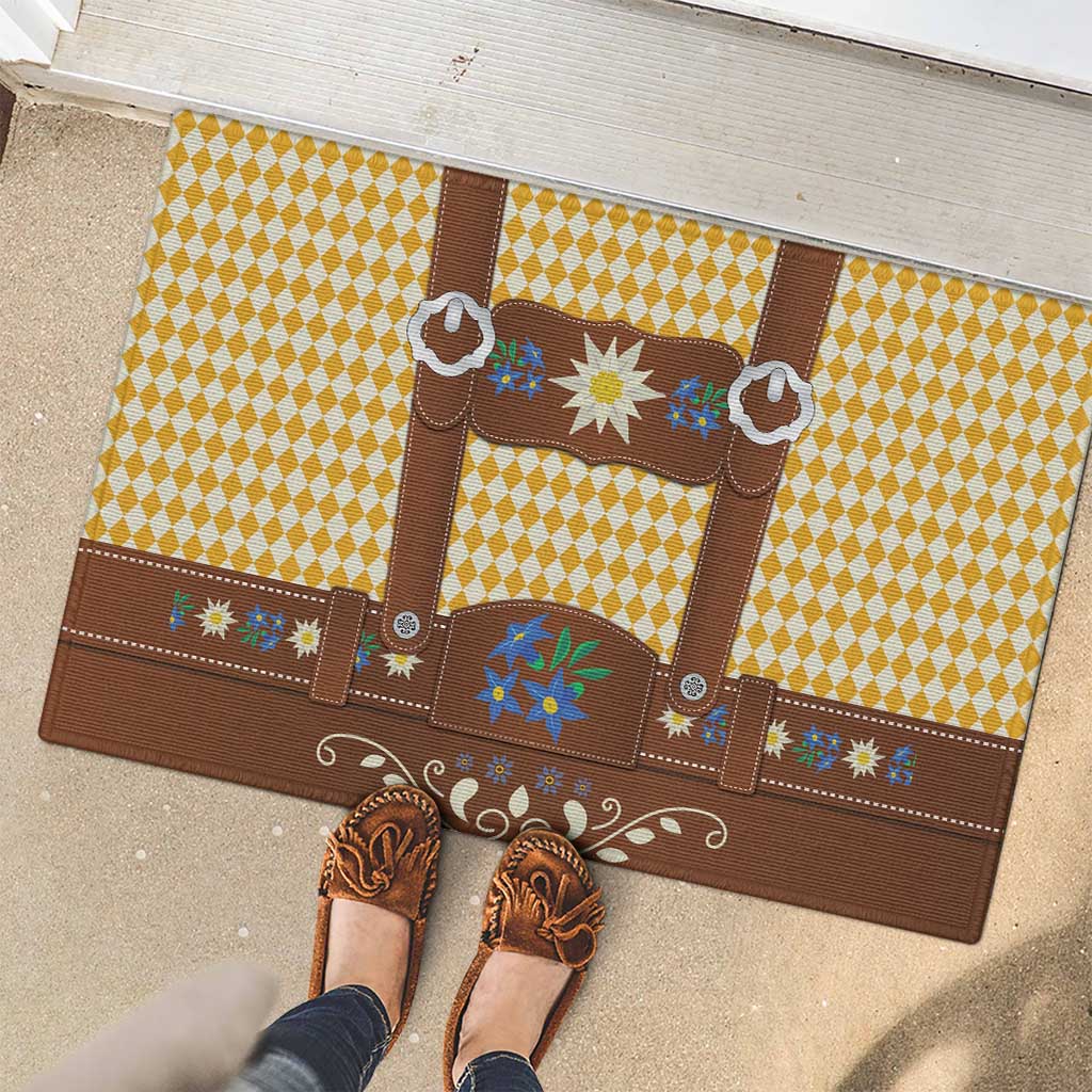 Lederhosen Oktoberfest Rubber Doormat Gold Edelweiss Floral Polka Dots - Wonder Print Shop