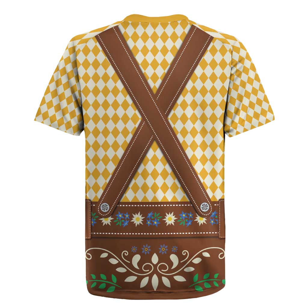 Lederhosen Oktoberfest Rugby Jersey Gold Edelweiss Floral Polka Dots - Wonder Print Shop