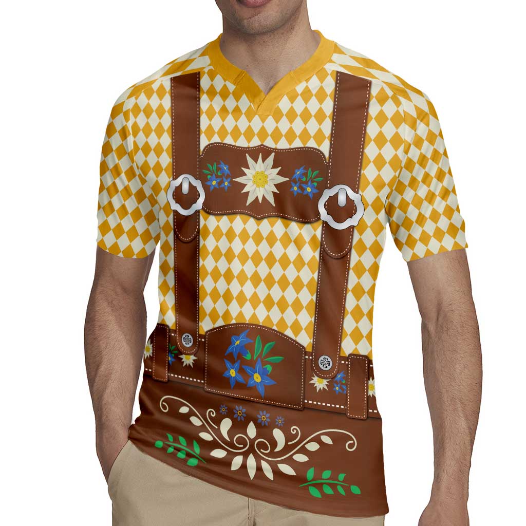 Lederhosen Oktoberfest Rugby Jersey Gold Edelweiss Floral Polka Dots - Wonder Print Shop
