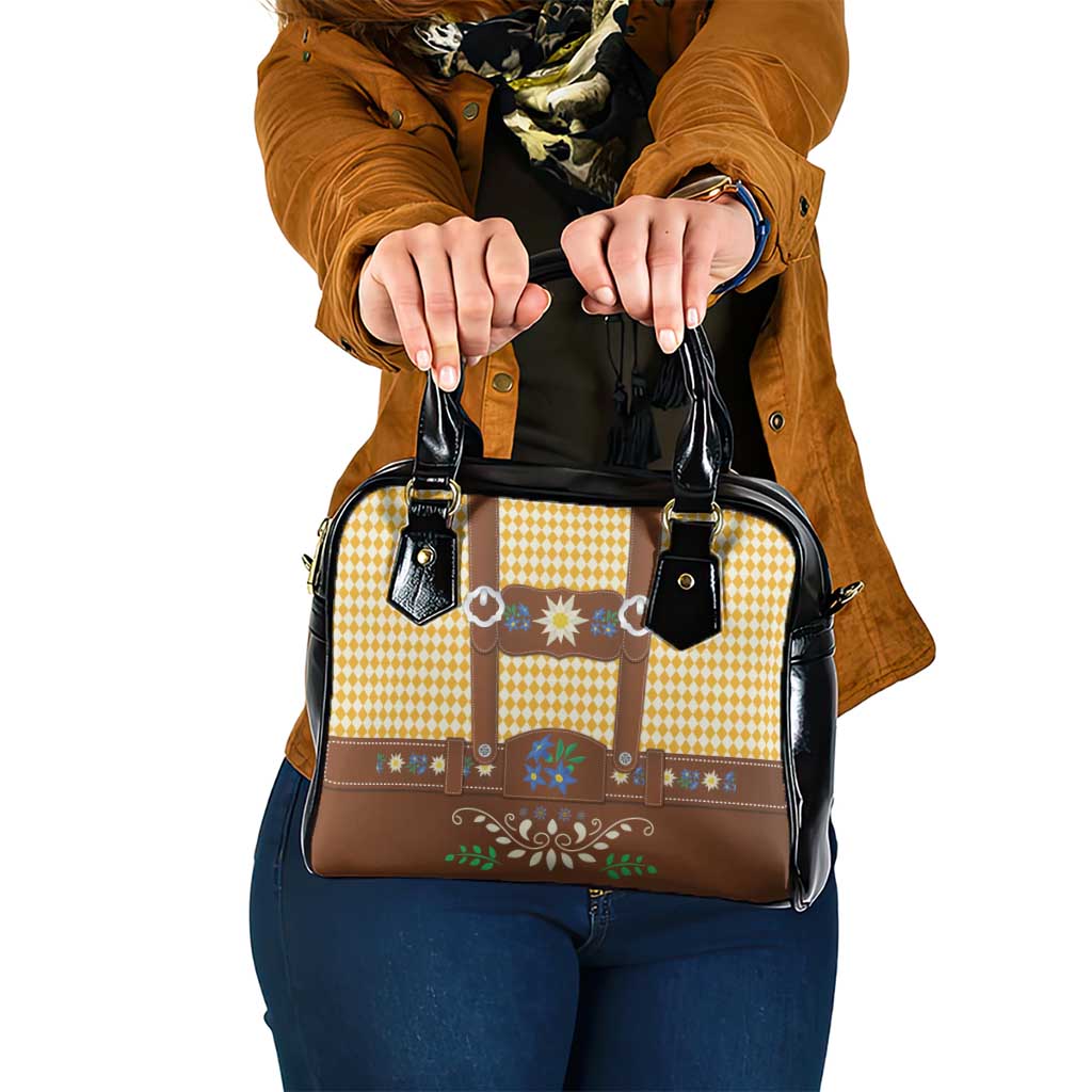 Lederhosen Oktoberfest Shoulder Handbag Gold Edelweiss Floral Polka Dots - Wonder Print Shop