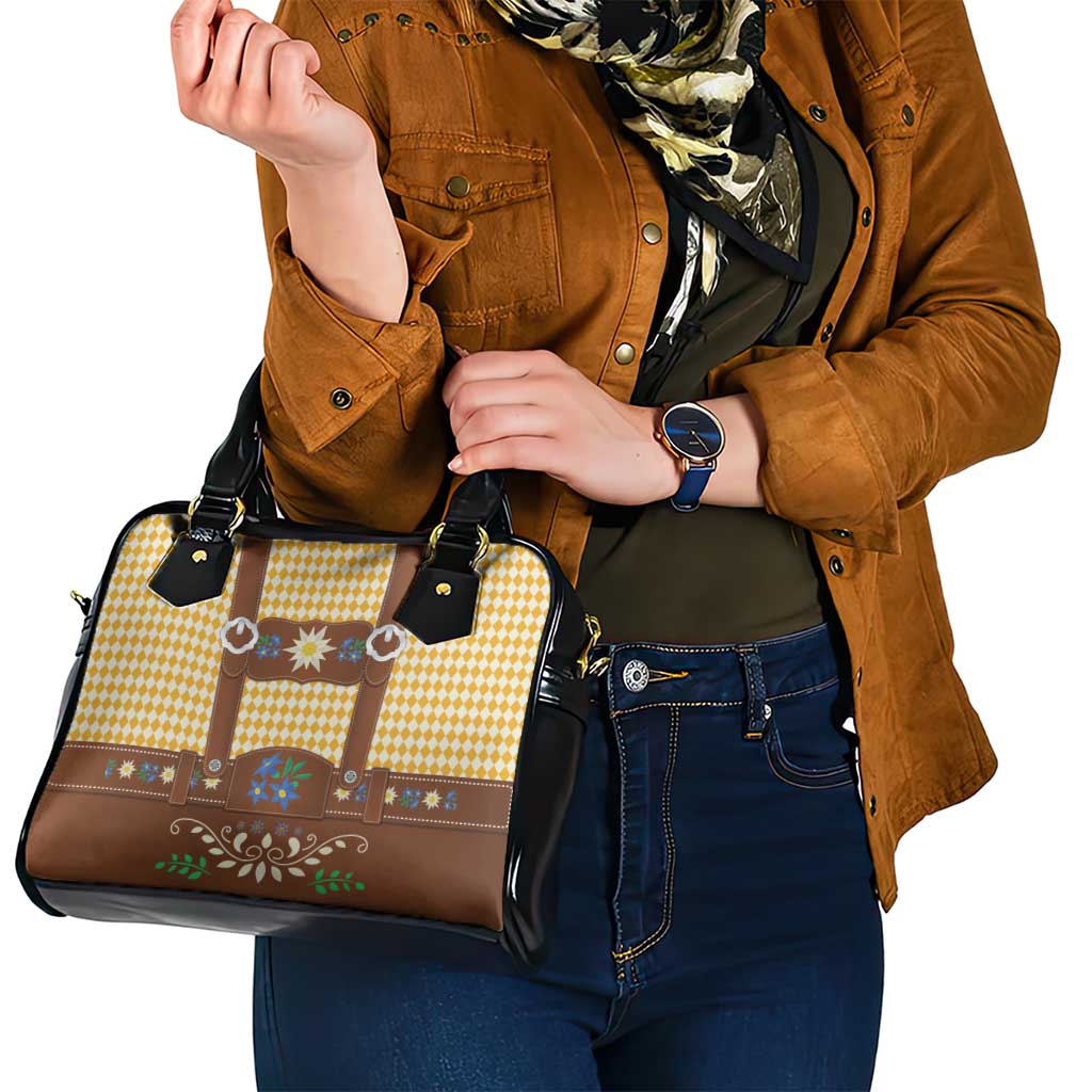 Lederhosen Oktoberfest Shoulder Handbag Gold Edelweiss Floral Polka Dots - Wonder Print Shop