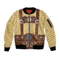 Lederhosen Oktoberfest Sleeve Zip Bomber Jacket Gold Edelweiss Floral Polka Dots - Wonder Print Shop