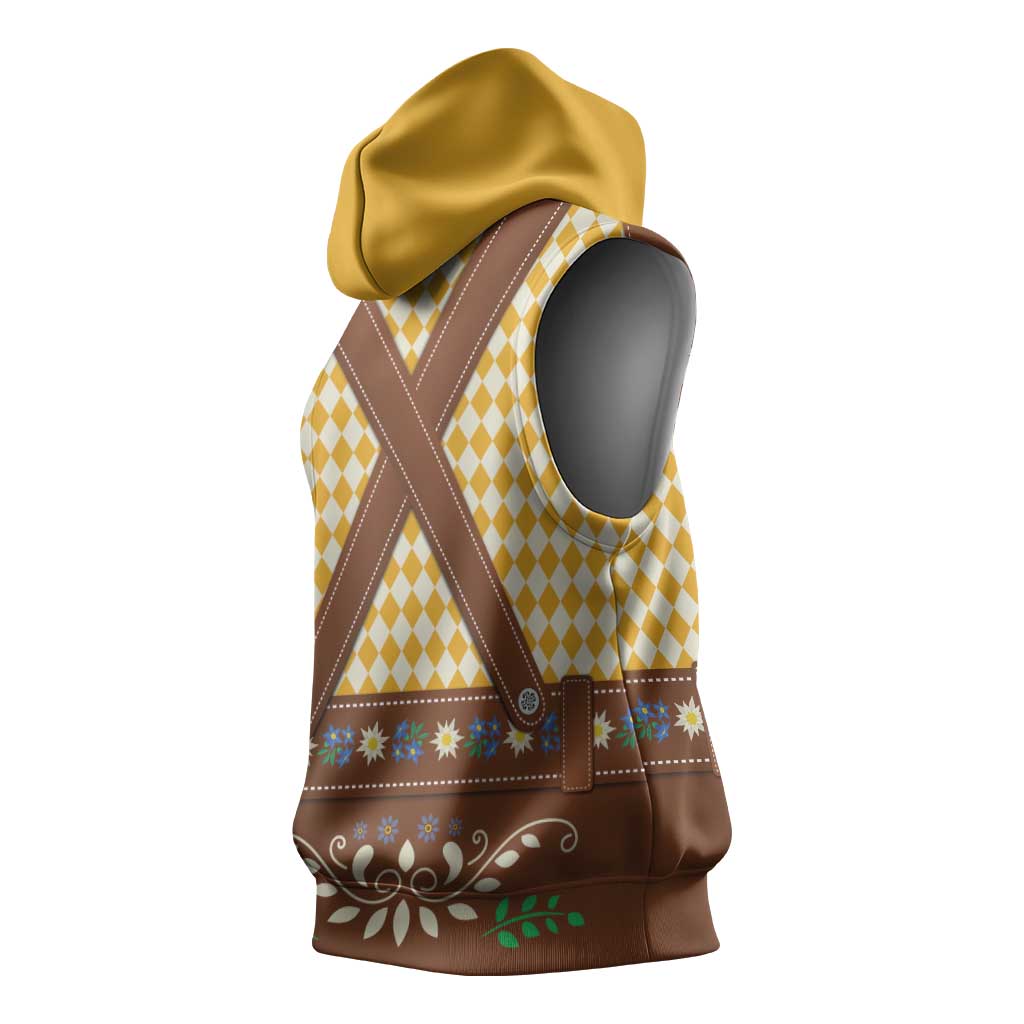 Lederhosen Oktoberfest Sleeveless Hoodie Gold Edelweiss Floral Polka Dots - Wonder Print Shop