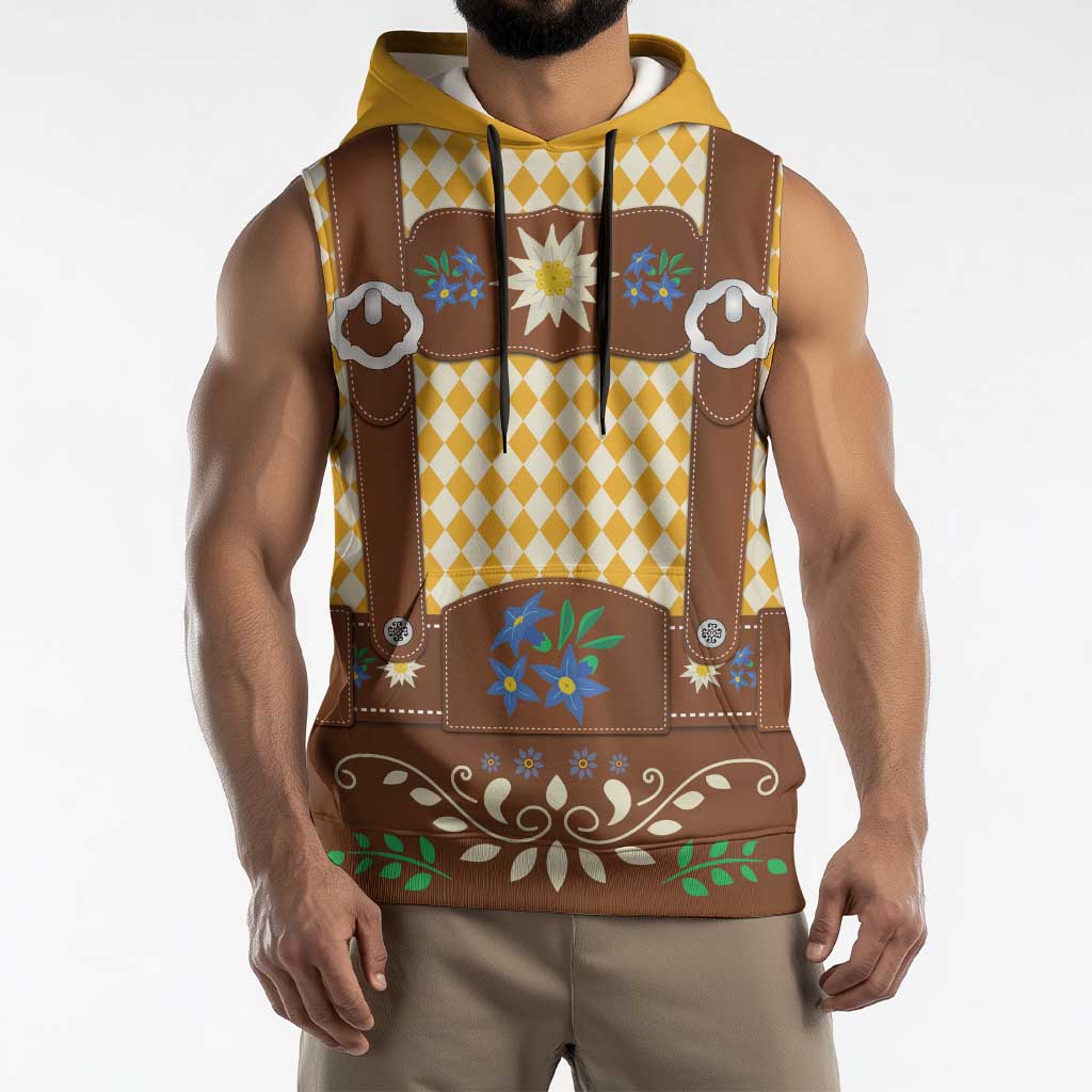 Lederhosen Oktoberfest Sleeveless Hoodie Gold Edelweiss Floral Polka Dots - Wonder Print Shop