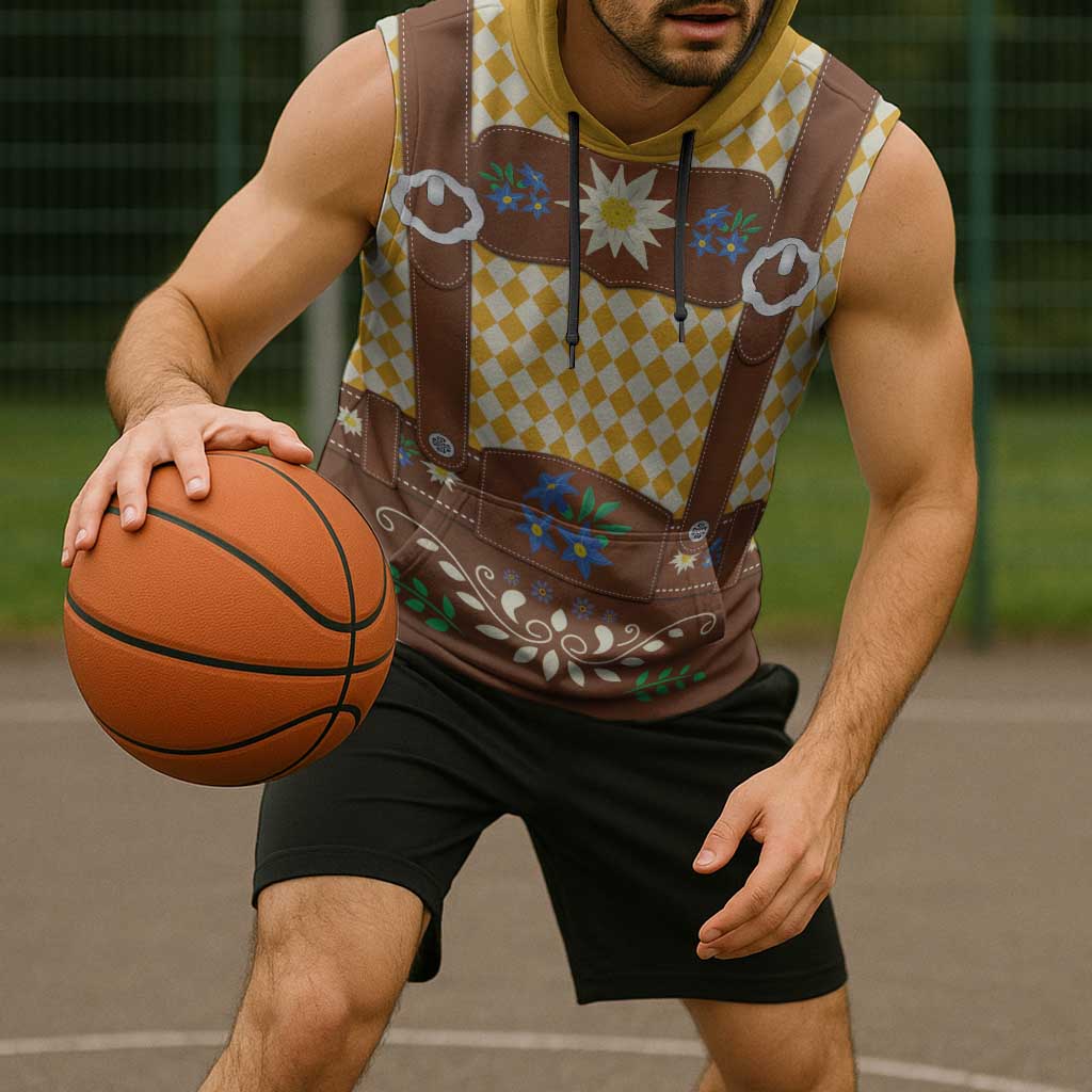 Lederhosen Oktoberfest Sleeveless Hoodie Gold Edelweiss Floral Polka Dots - Wonder Print Shop