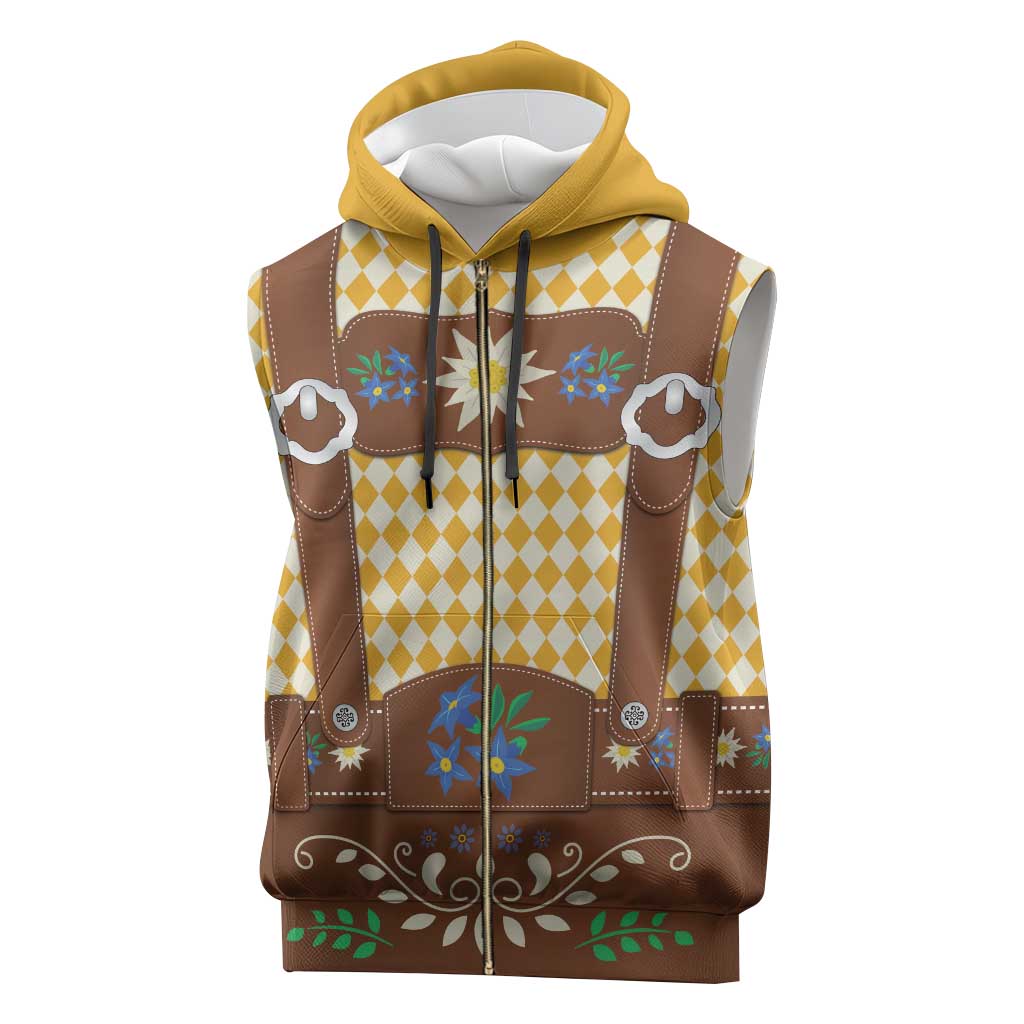 Lederhosen Oktoberfest Sleeveless Zip Hoodie Gold Edelweiss Floral Polka Dots - Wonder Print Shop