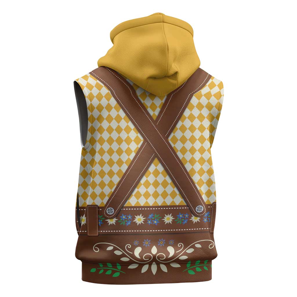Lederhosen Oktoberfest Sleeveless Zip Hoodie Gold Edelweiss Floral Polka Dots - Wonder Print Shop