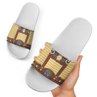 Lederhosen Oktoberfest Slide Sandals Gold Edelweiss Floral Polka Dots - Wonder Print Shop