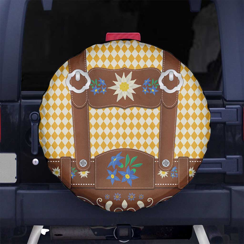 Lederhosen Oktoberfest Spare Tire Cover Gold Edelweiss Floral Polka Dots - Wonder Print Shop