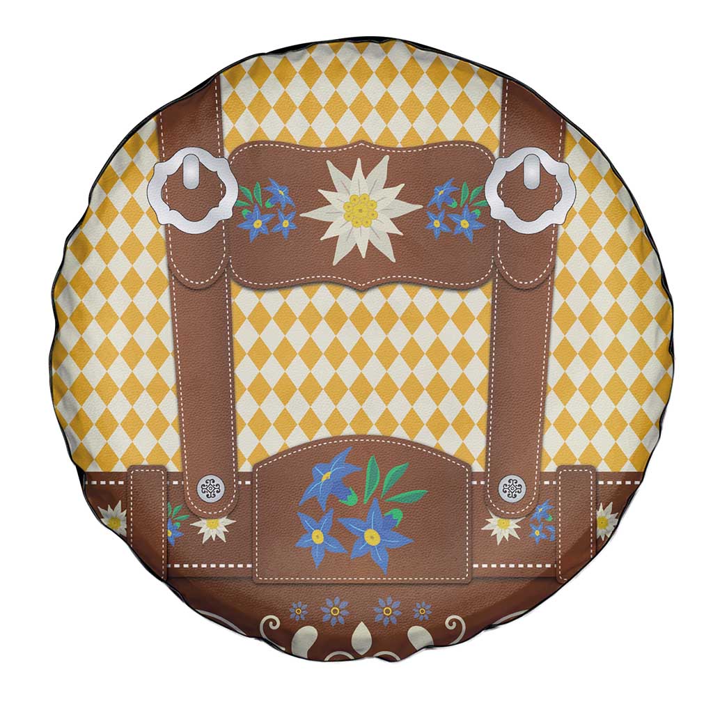 Lederhosen Oktoberfest Spare Tire Cover Gold Edelweiss Floral Polka Dots - Wonder Print Shop