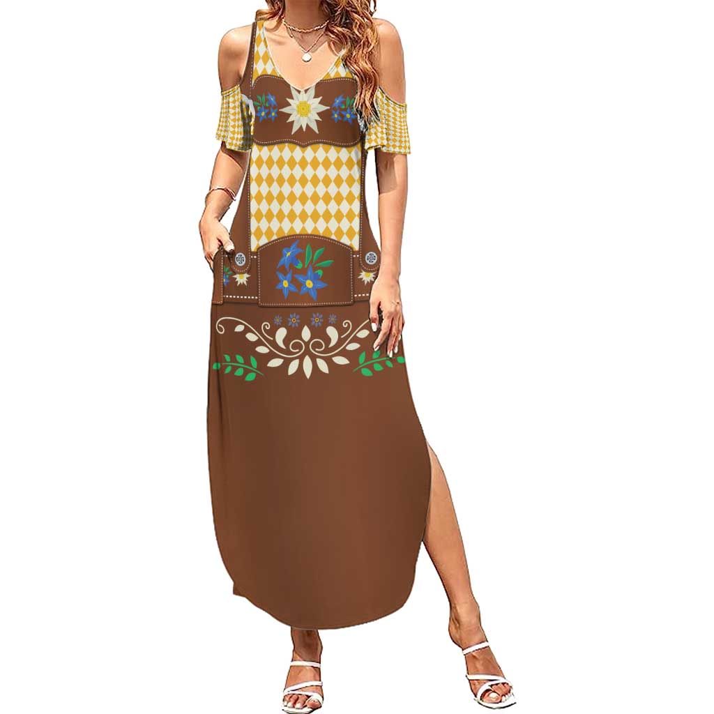 Lederhosen Oktoberfest Summer Maxi Dress Gold Edelweiss Floral Polka Dots - Wonder Print Shop