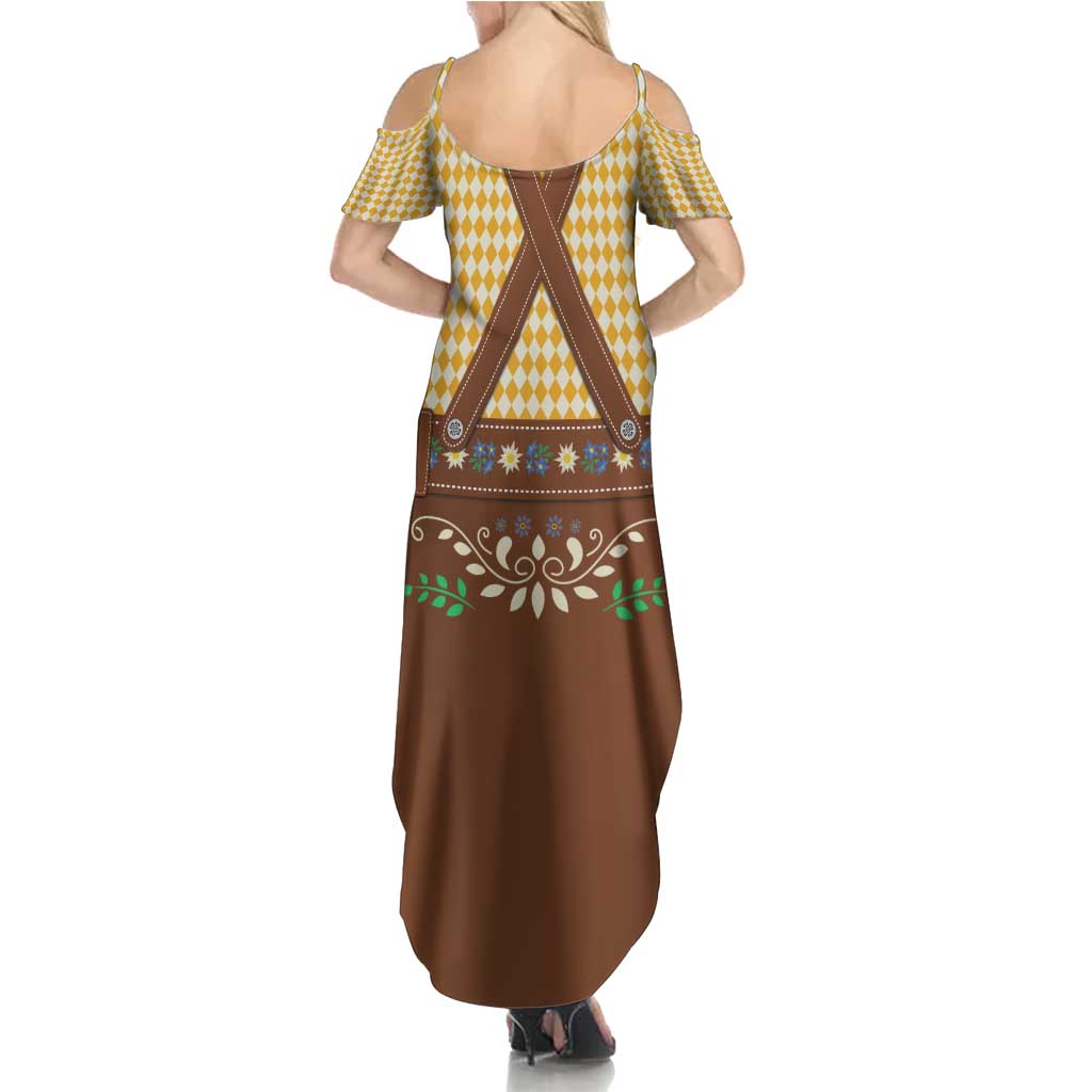 Lederhosen Oktoberfest Summer Maxi Dress Gold Edelweiss Floral Polka Dots - Wonder Print Shop