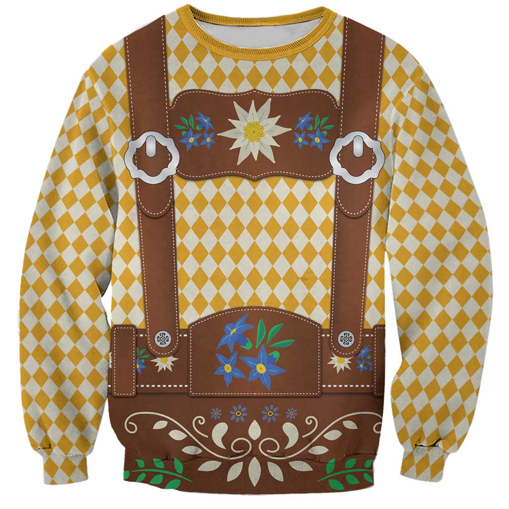Lederhosen Oktoberfest Sweatshirt Gold Edelweiss Floral Polka Dots - Wonder Print Shop
