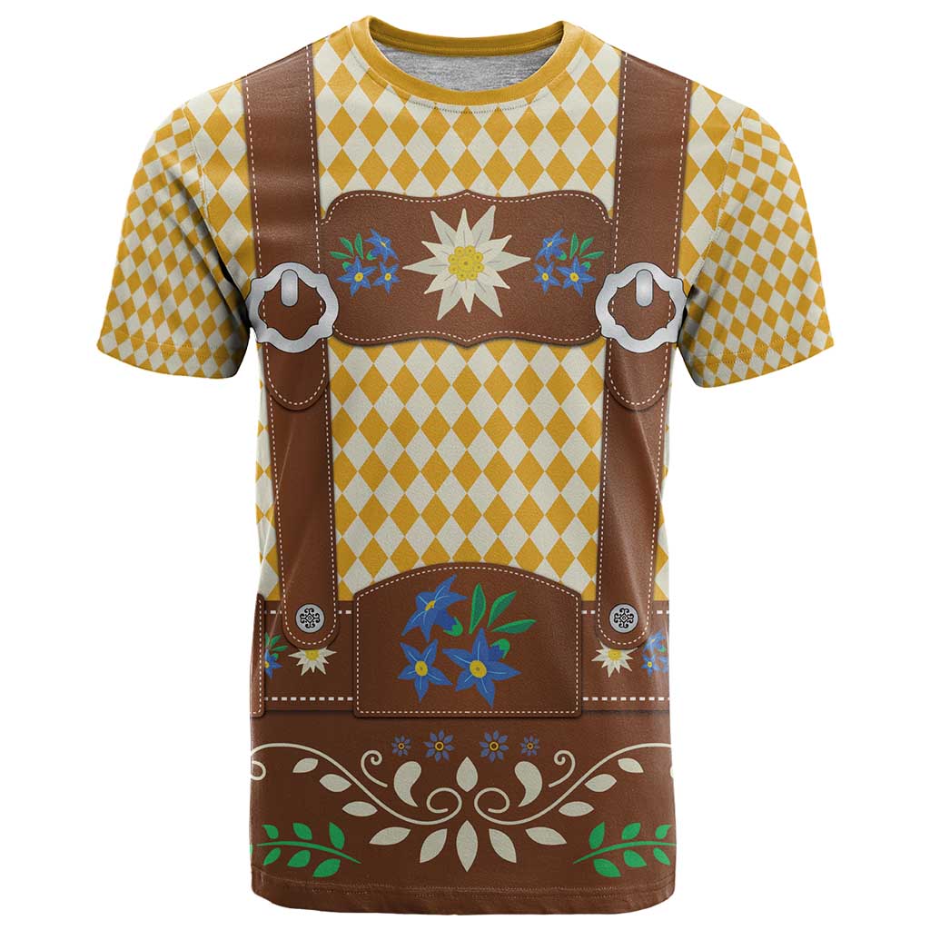 Lederhosen Oktoberfest T Shirt Gold Edelweiss Floral Polka Dots - Wonder Print Shop