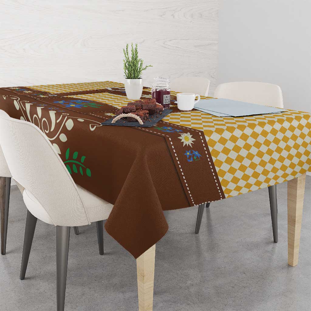 Lederhosen Oktoberfest Tablecloth Gold Edelweiss Floral Polka Dots - Wonder Print Shop