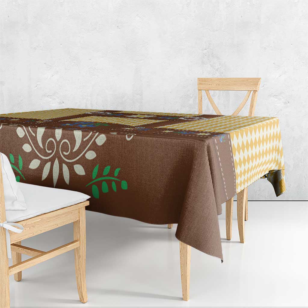 Lederhosen Oktoberfest Tablecloth Gold Edelweiss Floral Polka Dots - Wonder Print Shop