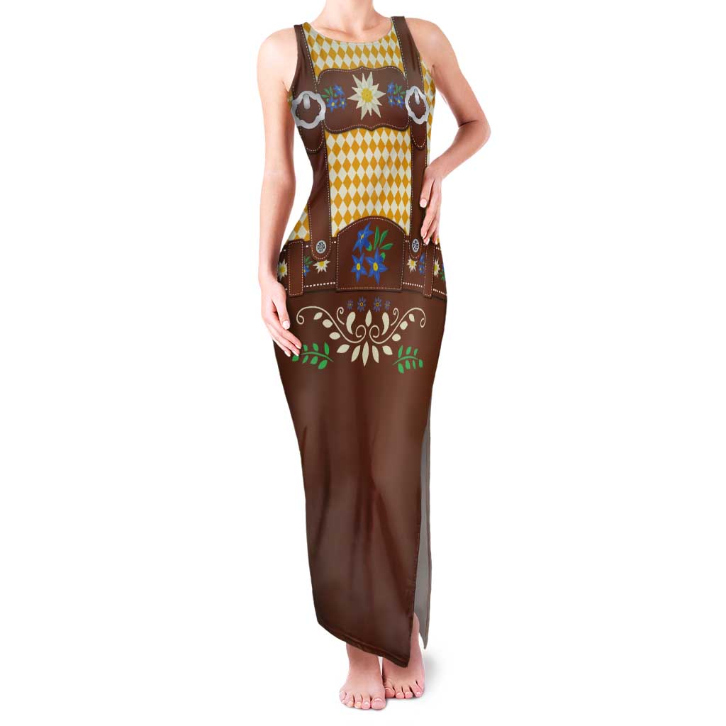 Lederhosen Oktoberfest Tank Maxi Dress Gold Edelweiss Floral Polka Dots - Wonder Print Shop