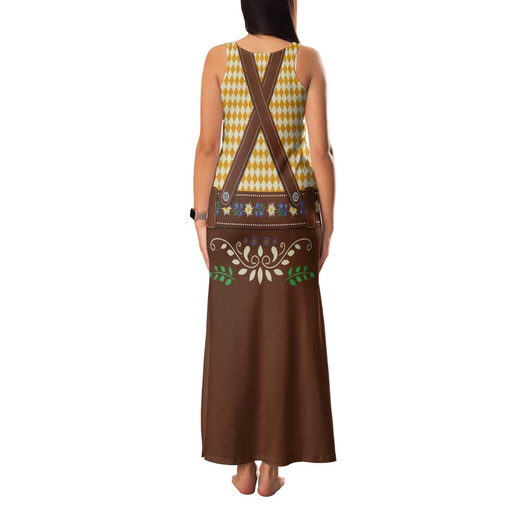 Lederhosen Oktoberfest Tank Maxi Dress Gold Edelweiss Floral Polka Dots - Wonder Print Shop