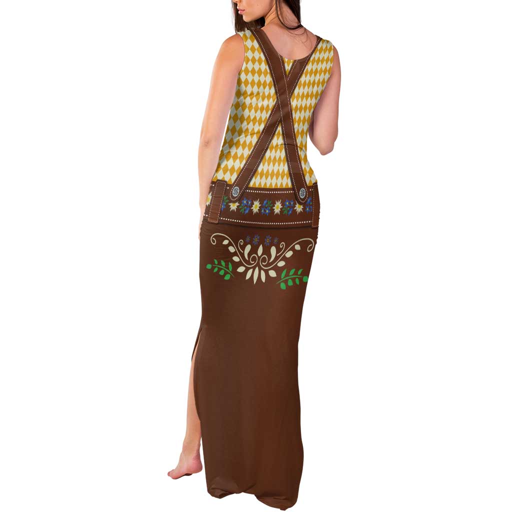 Lederhosen Oktoberfest Tank Maxi Dress Gold Edelweiss Floral Polka Dots - Wonder Print Shop