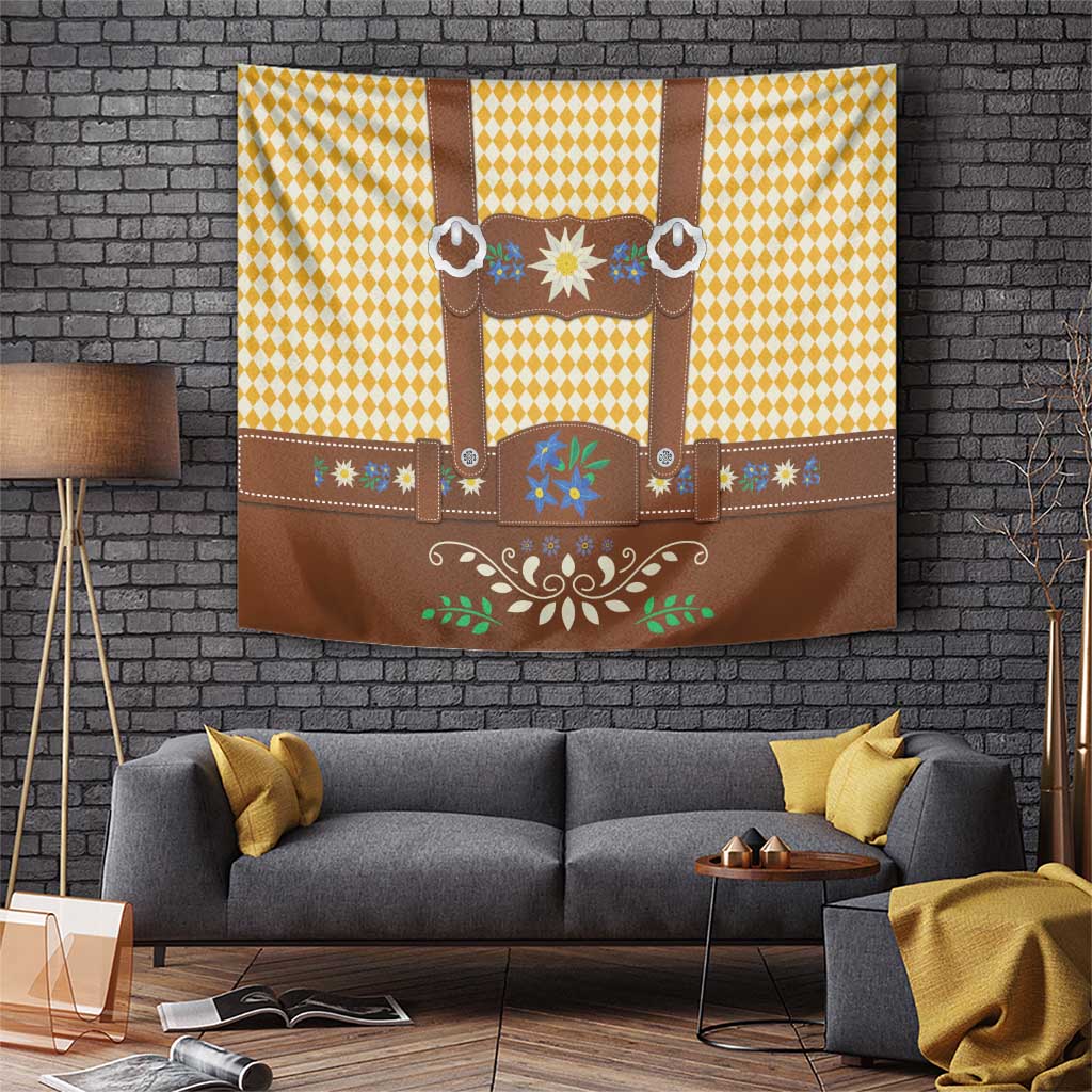 Lederhosen Oktoberfest Tapestry Gold Edelweiss Floral Polka Dots - Wonder Print Shop