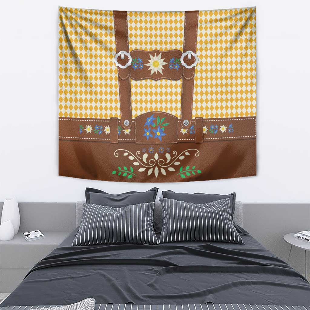 Lederhosen Oktoberfest Tapestry Gold Edelweiss Floral Polka Dots - Wonder Print Shop