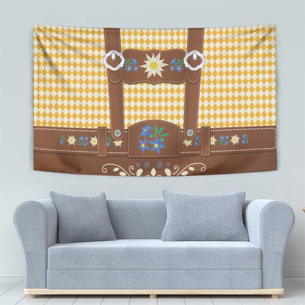 Lederhosen Oktoberfest Tapestry Gold Edelweiss Floral Polka Dots - Wonder Print Shop