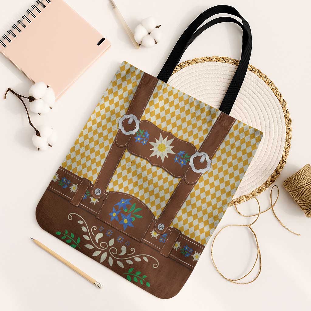 Lederhosen Oktoberfest Tote Bag Gold Edelweiss Floral Polka Dots - Wonder Print Shop