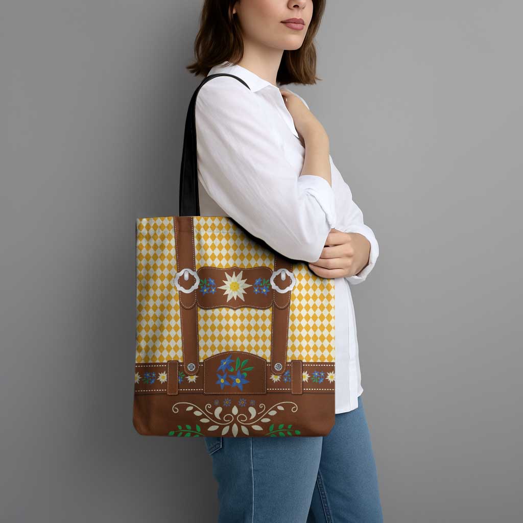 Lederhosen Oktoberfest Tote Bag Gold Edelweiss Floral Polka Dots - Wonder Print Shop