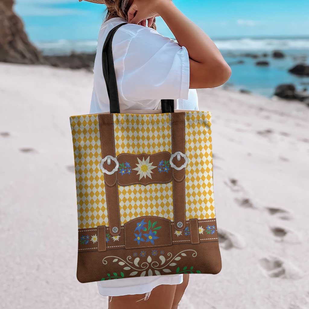 Lederhosen Oktoberfest Tote Bag Gold Edelweiss Floral Polka Dots - Wonder Print Shop