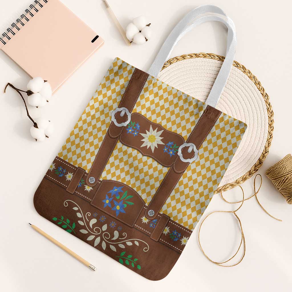 Lederhosen Oktoberfest Tote Bag Gold Edelweiss Floral Polka Dots - Wonder Print Shop