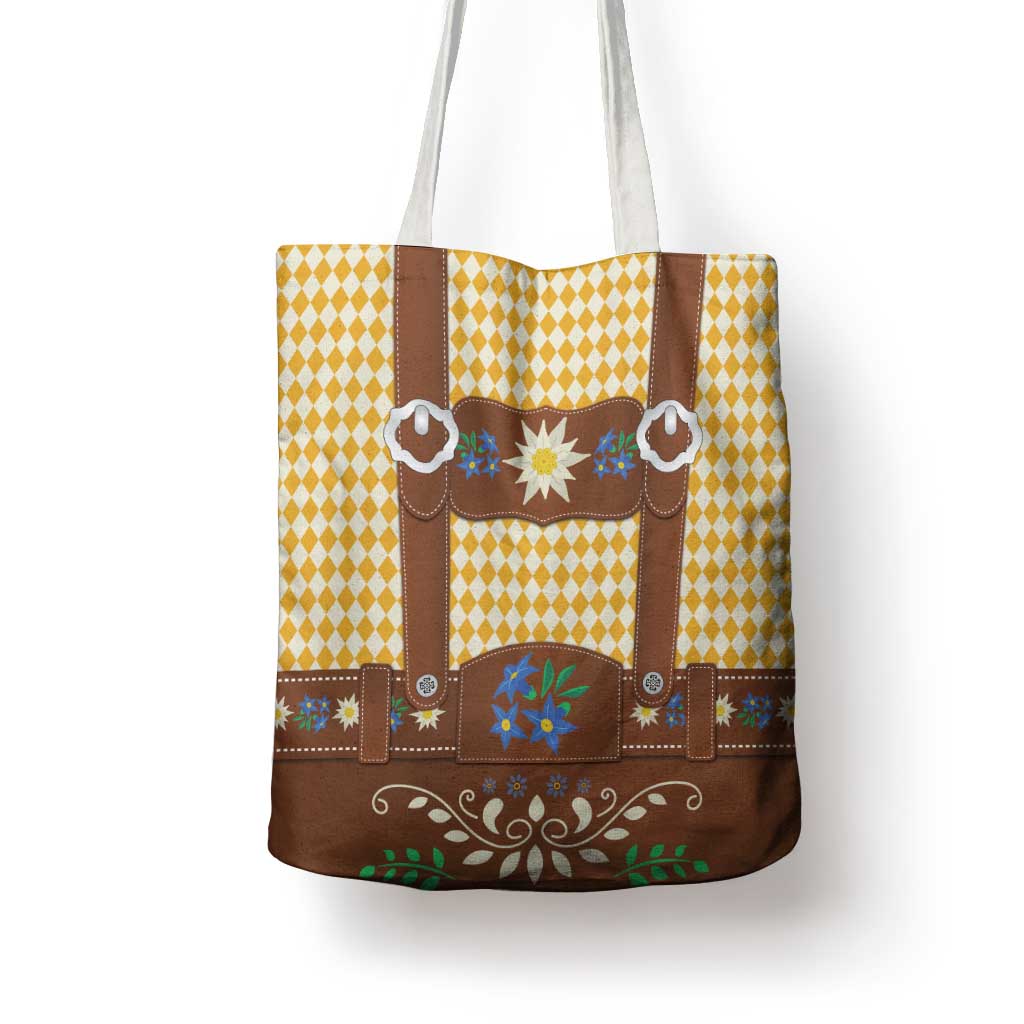 Lederhosen Oktoberfest Tote Bag Gold Edelweiss Floral Polka Dots - Wonder Print Shop