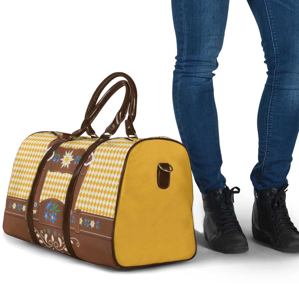 Lederhosen Oktoberfest Travel Bag Gold Edelweiss Floral Polka Dots - Wonder Print Shop