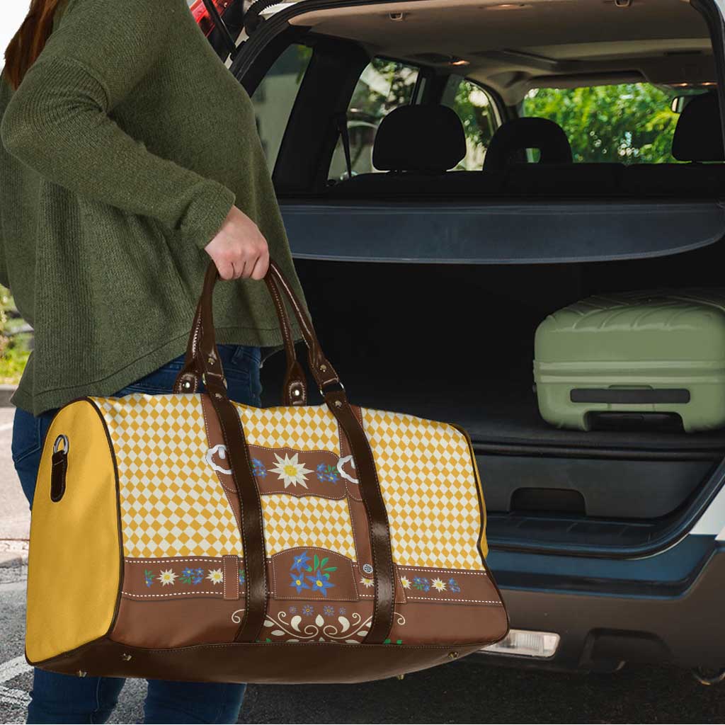 Lederhosen Oktoberfest Travel Bag Gold Edelweiss Floral Polka Dots - Wonder Print Shop