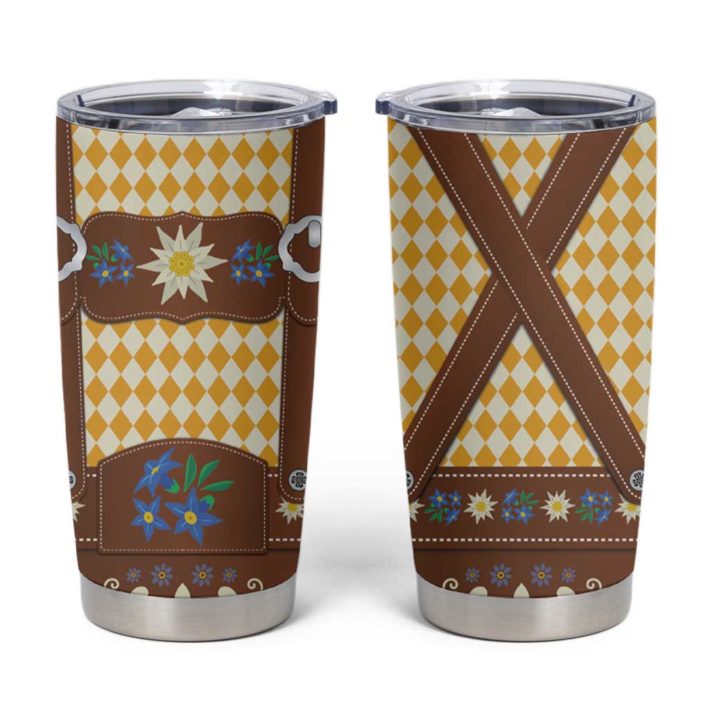 Lederhosen Oktoberfest Tumbler Cup Gold Edelweiss Floral Polka Dots - Wonder Print Shop