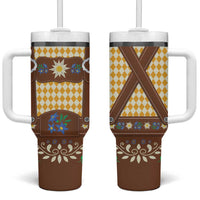 Lederhosen Oktoberfest Tumbler With Handle Gold Edelweiss Floral Polka Dots - Wonder Print Shop