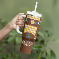 Lederhosen Oktoberfest Tumbler With Handle Gold Edelweiss Floral Polka Dots - Wonder Print Shop