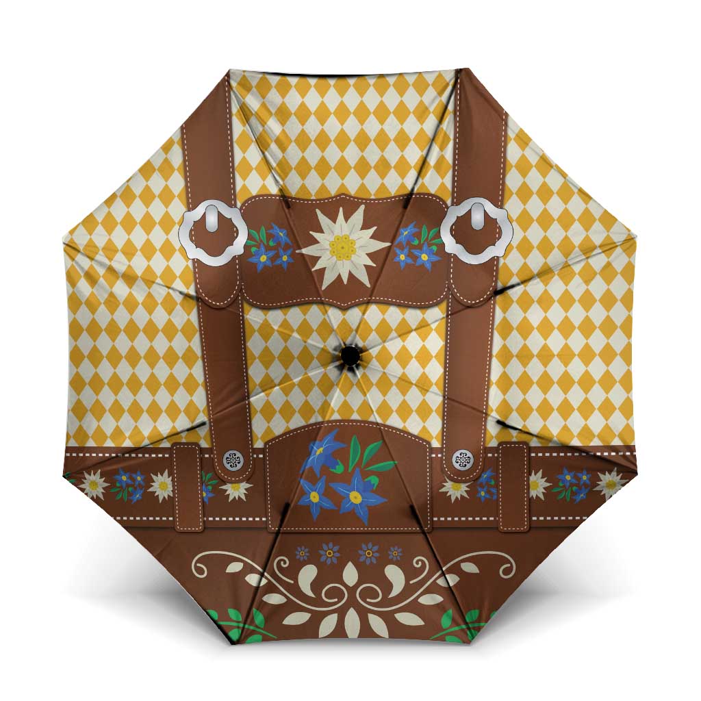 Lederhosen Oktoberfest Umbrella Gold Edelweiss Floral Polka Dots - Wonder Print Shop