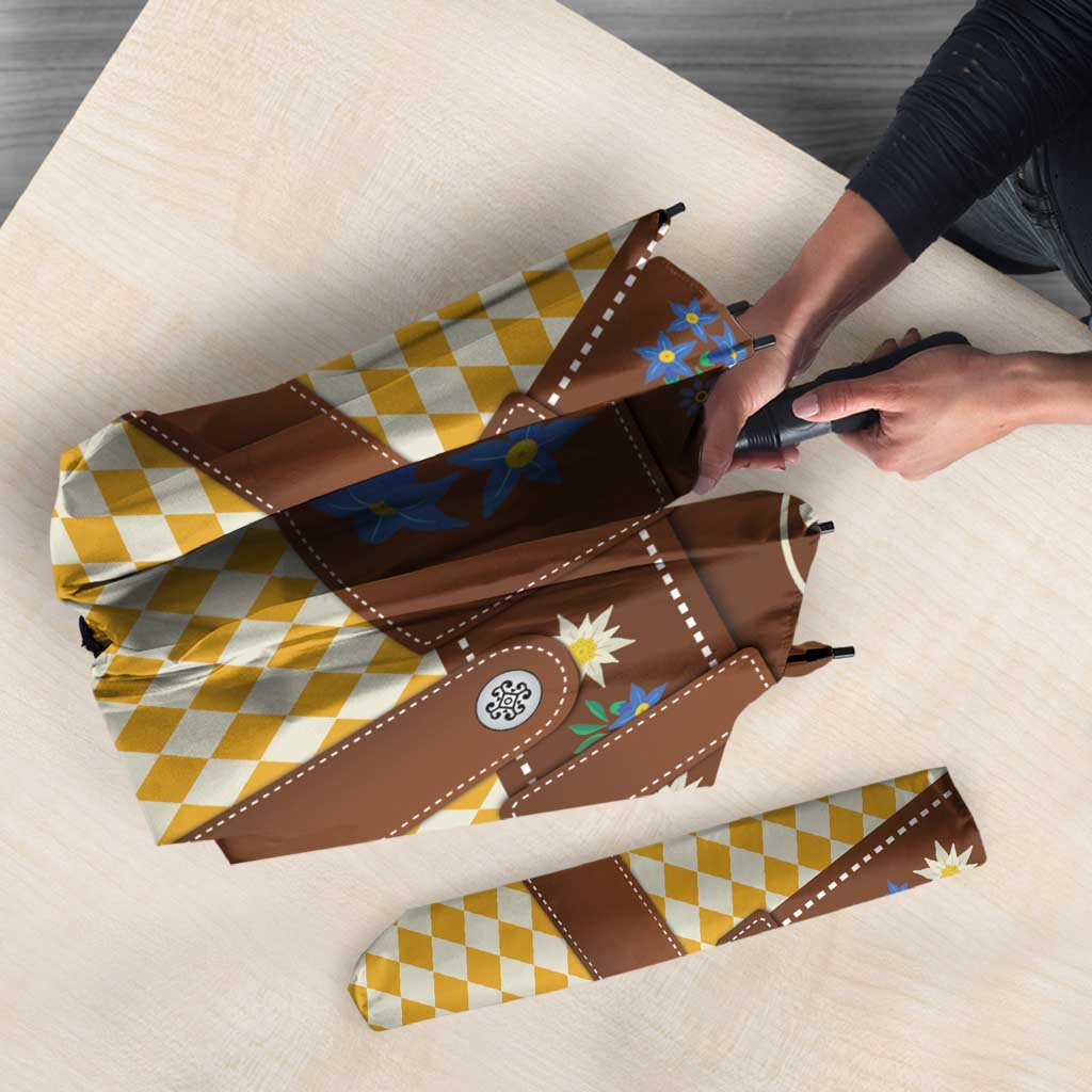 Lederhosen Oktoberfest Umbrella Gold Edelweiss Floral Polka Dots - Wonder Print Shop