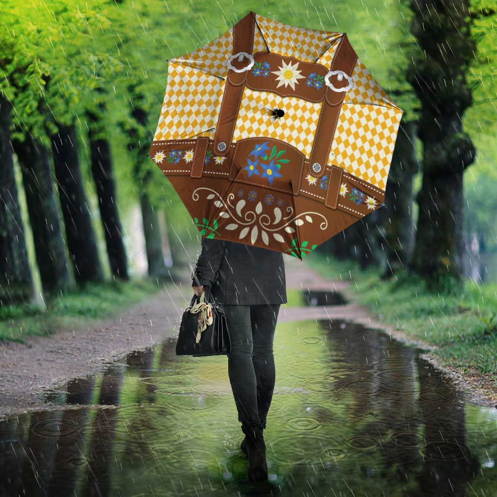 Lederhosen Oktoberfest Umbrella Gold Edelweiss Floral Polka Dots - Wonder Print Shop