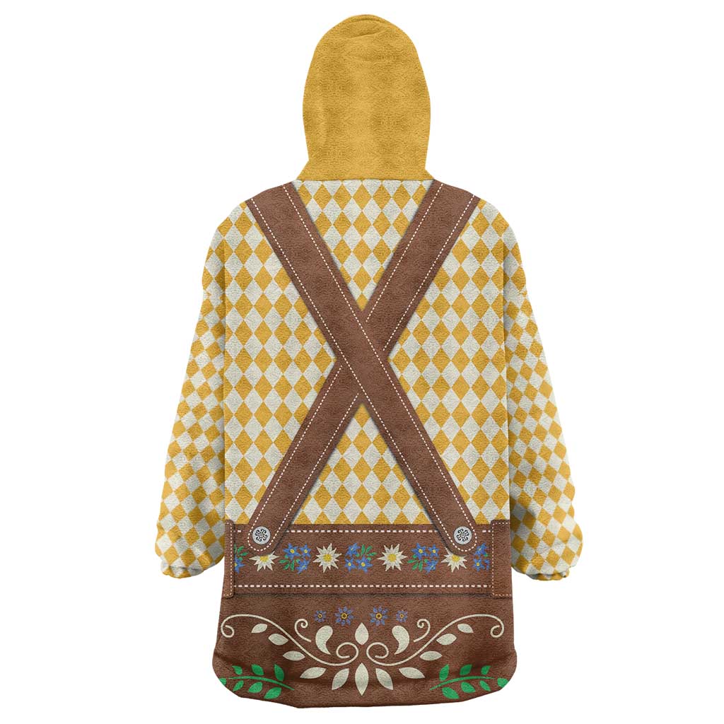 Lederhosen Oktoberfest Wearable Blanket Hoodie Gold Edelweiss Floral Polka Dots - Wonder Print Shop
