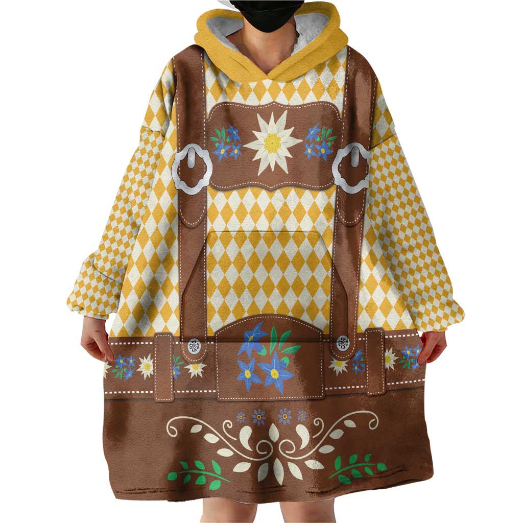 Lederhosen Oktoberfest Wearable Blanket Hoodie Gold Edelweiss Floral Polka Dots - Wonder Print Shop