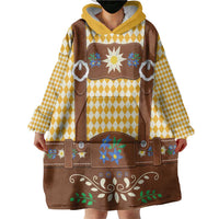 Lederhosen Oktoberfest Wearable Blanket Hoodie Gold Edelweiss Floral Polka Dots - Wonder Print Shop