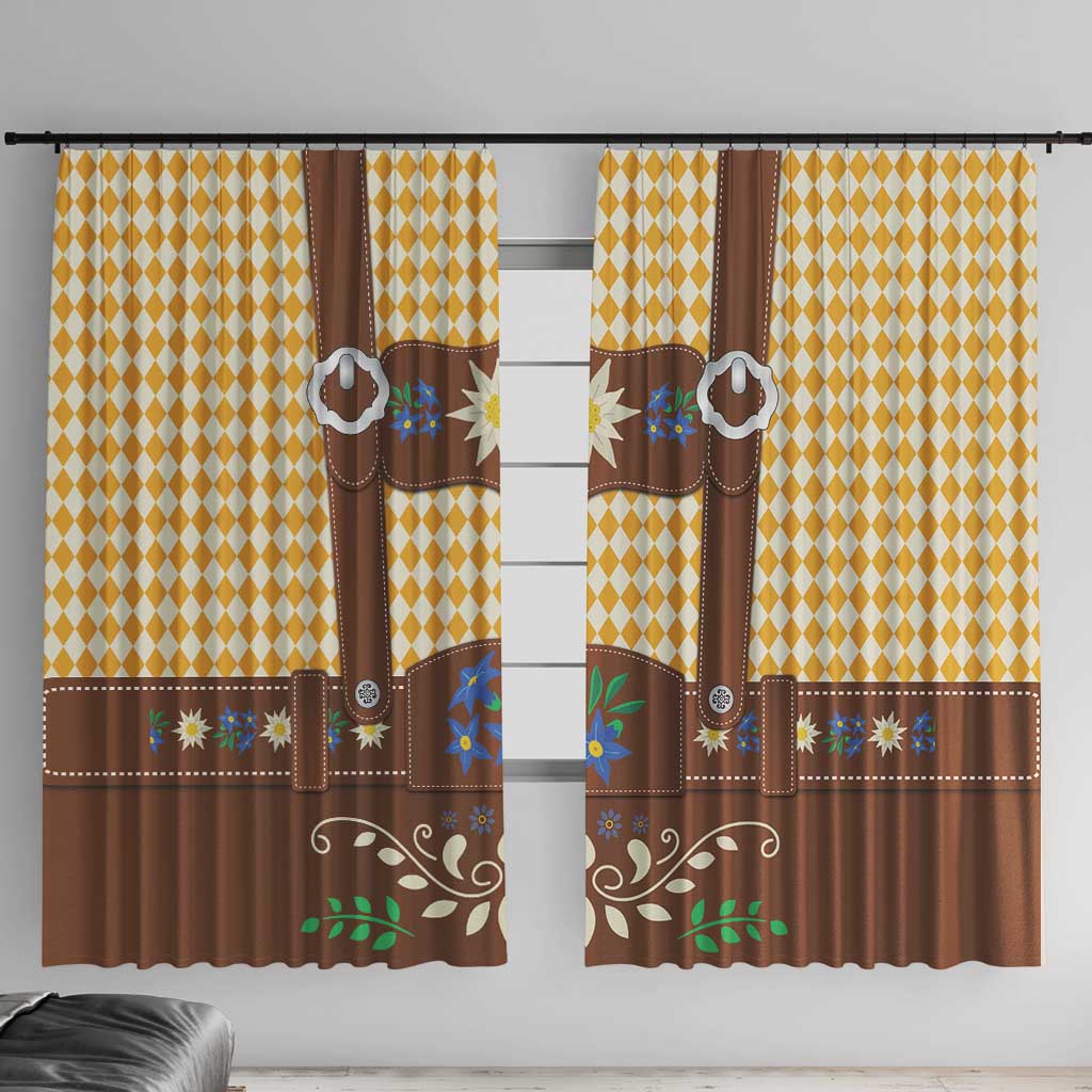 Lederhosen Oktoberfest Window Curtain Gold Edelweiss Floral Polka Dots - Wonder Print Shop