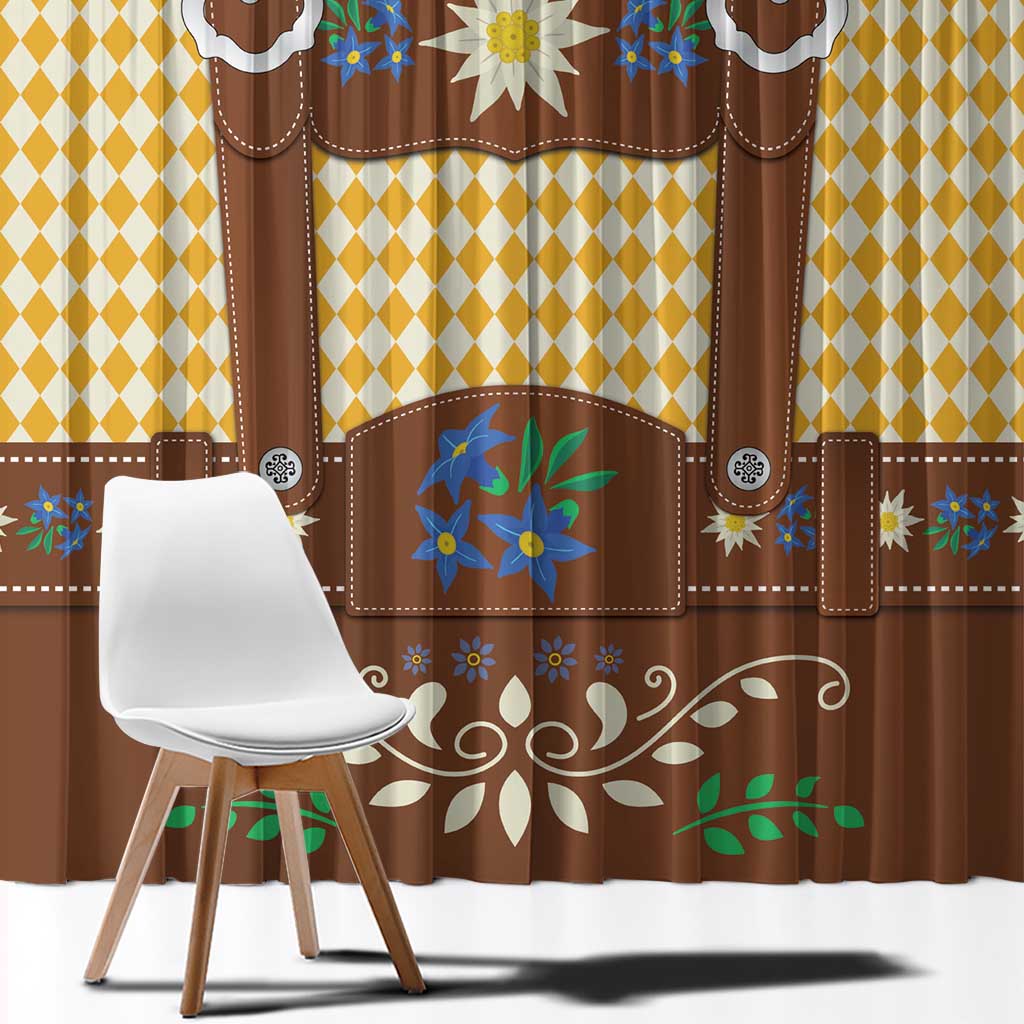 Lederhosen Oktoberfest Window Curtain Gold Edelweiss Floral Polka Dots - Wonder Print Shop