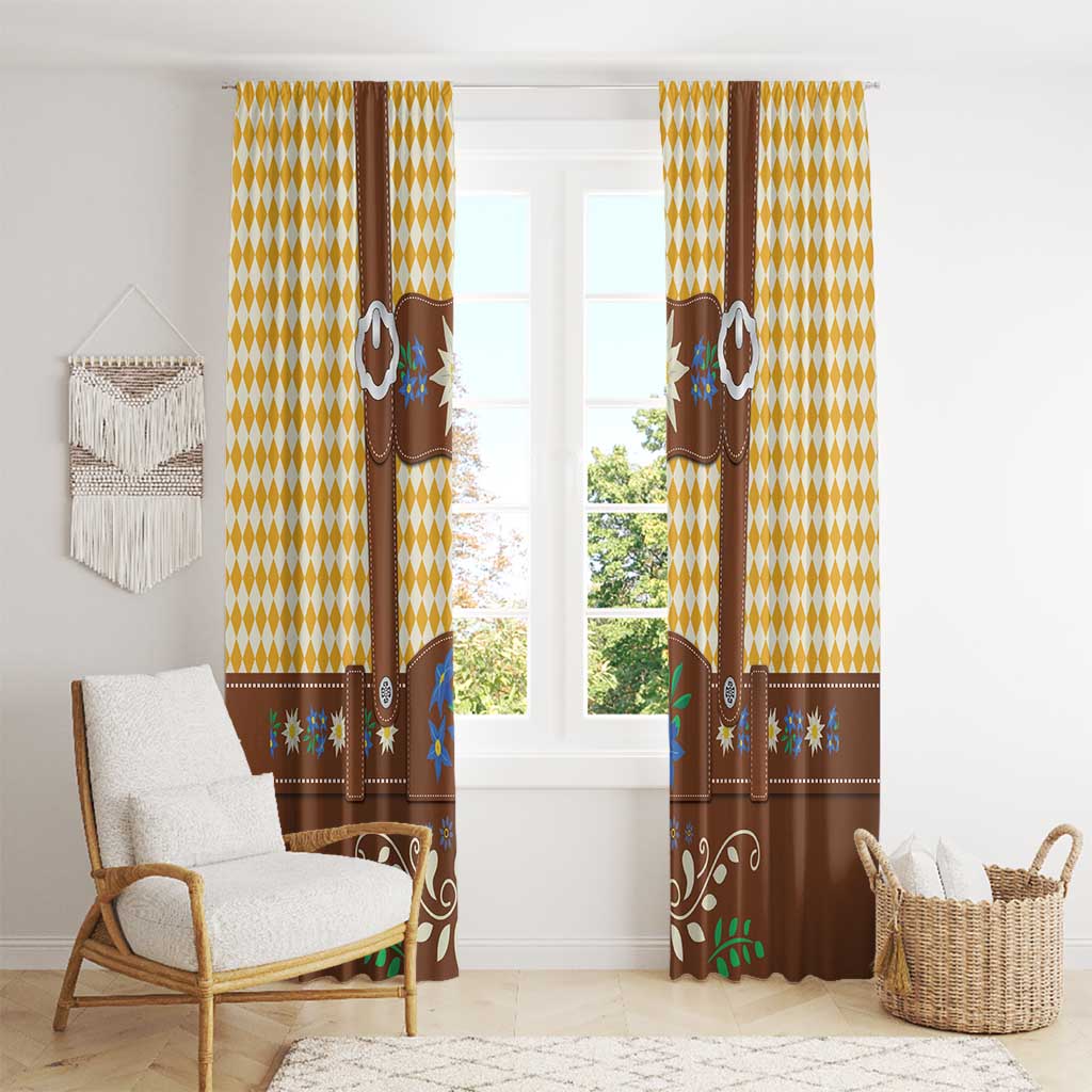 Lederhosen Oktoberfest Window Curtain Gold Edelweiss Floral Polka Dots - Wonder Print Shop