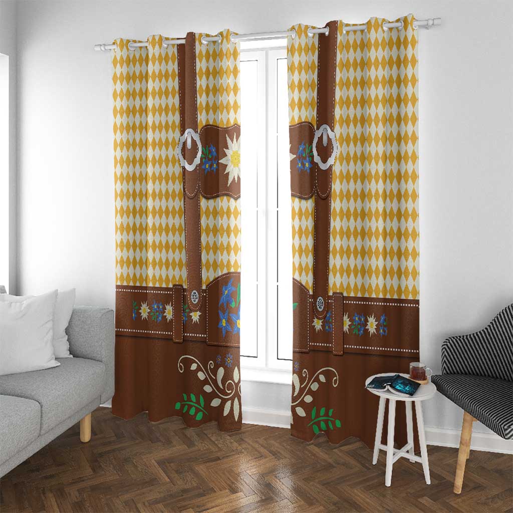Lederhosen Oktoberfest Window Curtain Gold Edelweiss Floral Polka Dots - Wonder Print Shop