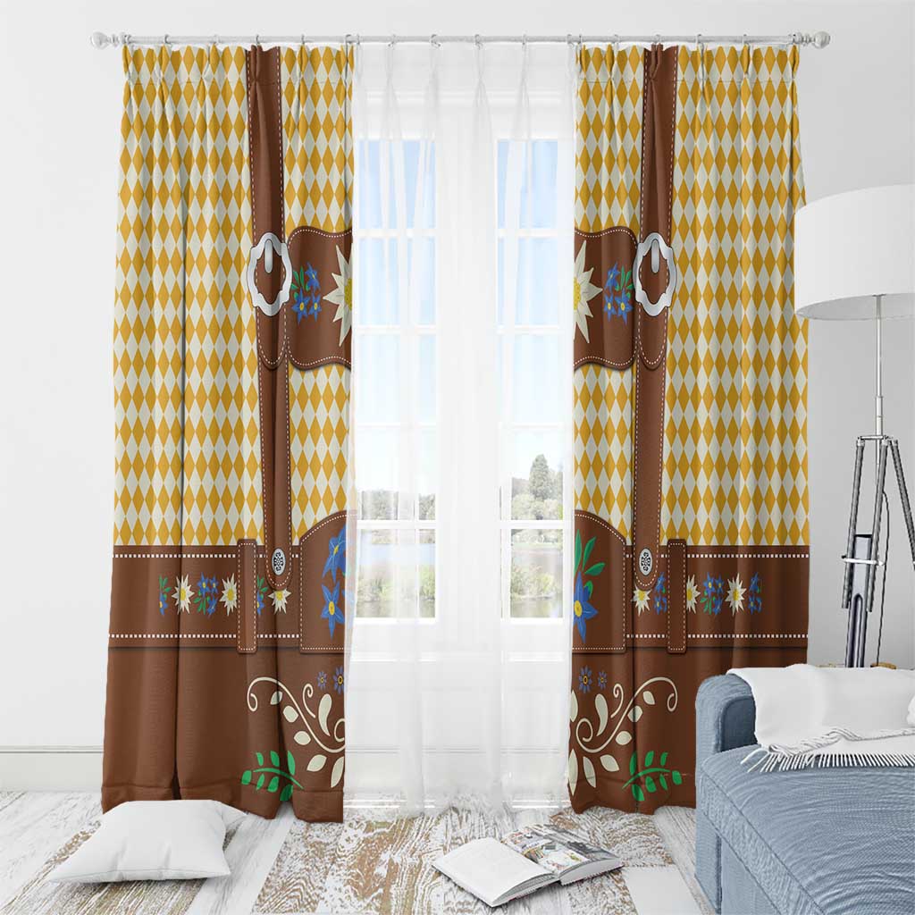 Lederhosen Oktoberfest Window Curtain Gold Edelweiss Floral Polka Dots - Wonder Print Shop